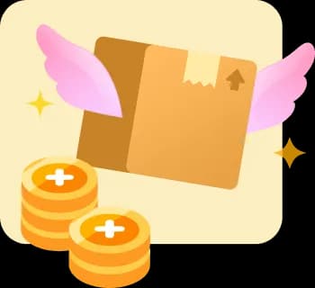 Gift box with wings and reward coins